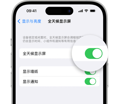 台山苹果15预约维修分享iPhone15如何设置全天候显示屏幕可见 